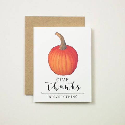 Thanksgiving Greeting Card Give Thanks Pumpkin by BubbleGumDish.com