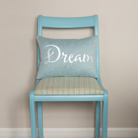 Dream Embroidered Blue Pillow by BubbleGumDish