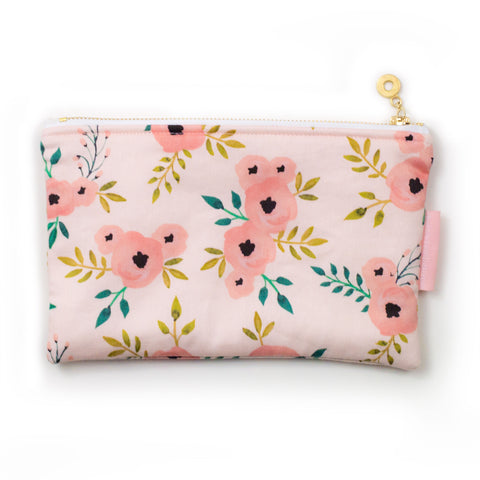 Pink Flower Zipper Pouch
