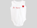 Be Mine Valentine's Day Baby Bodysuit with Calligraphy Wording and Red Heart