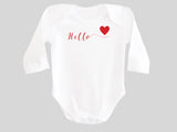 Hello Love Valentine's Day Baby Bodysuit with Calligraphy Wording and Red Heart