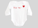 Kiss Me Valentine's Day Baby Bodysuit with Calligraphy Wording and Red Heart