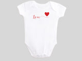 Love Valentine's Day Baby Bodysuit with Calligraphy Wording and Red Heart