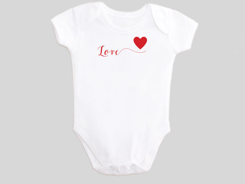 Love Valentine's Day Baby Bodysuit with Calligraphy Wording and Red Heart