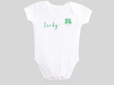 Lucky St. Patrick's Day Baby Bodysuit with Calligraphy Wording and Irish Shamrock Clover