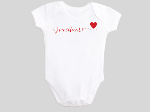 Sweetheart Valentine's Day Baby Bodysuit with Calligraphy Wording and Red Heart