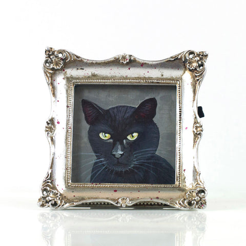 Binx 5 - Mini Black Cat Fine Art Print - Framed 3" x 3"