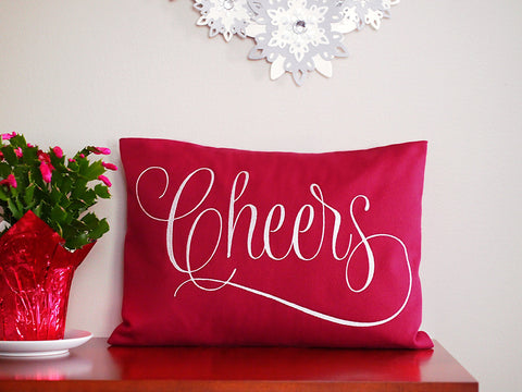 Embroidered Cheers Pillow Cover from BubbleGumDish.com