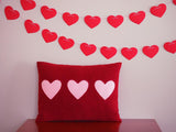 Red Hearts Trio Valentine Pillow