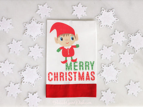 Merry Christmas Elf Tea Towel