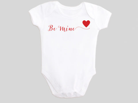 Be Mine Valentine's Day Baby Bodysuit with Calligraphy Wording and Red Heart