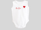 Hello Love Valentine's Day Baby Bodysuit with Calligraphy Wording and Red Heart