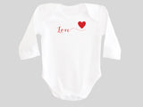 Love Valentine's Day Baby Bodysuit with Calligraphy Wording and Red Heart