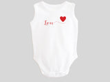 Love Valentine's Day Baby Bodysuit with Calligraphy Wording and Red Heart