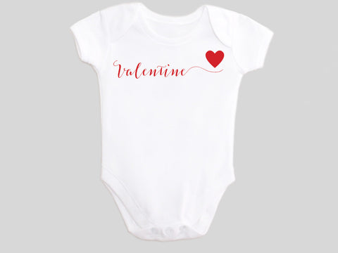 Valentine's Day Baby Bodysuit with Valentine Calligraphy Wording and Red Heart