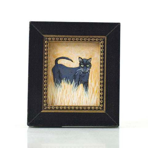 Binx 2 - Mini Black Cat Fine Art Print - Framed 2.5" x 3"