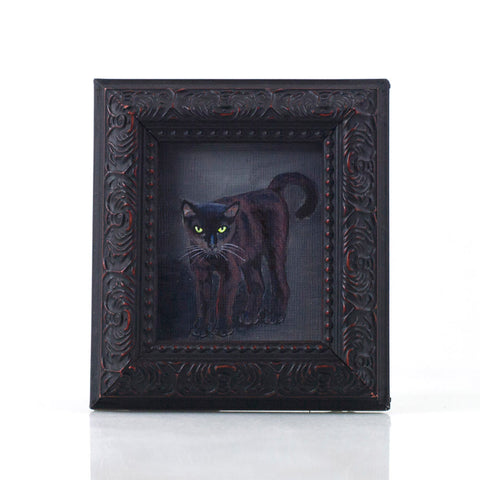 Binx 3 - Mini Black Cat Fine Art Print - Framed 2.5" x 3"
