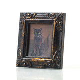Binx 4 - Mini Black Cat Fine Art Print - Framed 2.5" x 3"